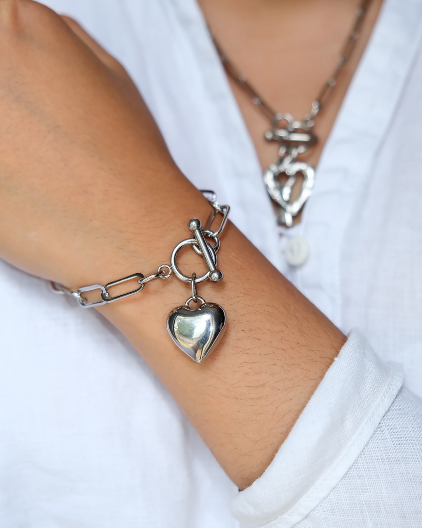 Small Puff Heart Silver Bracelet