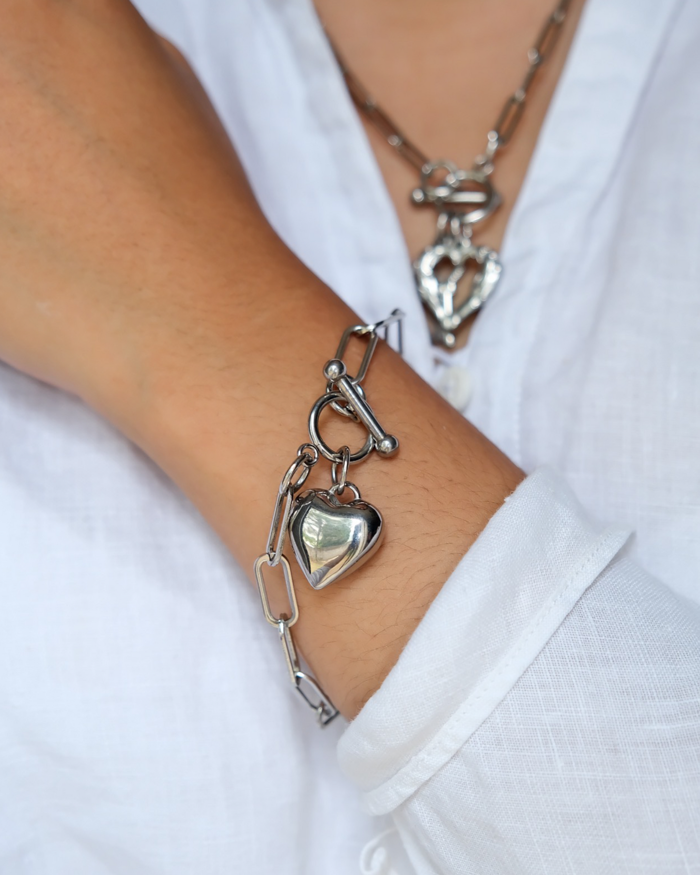 Small Puff Heart Silver Bracelet
