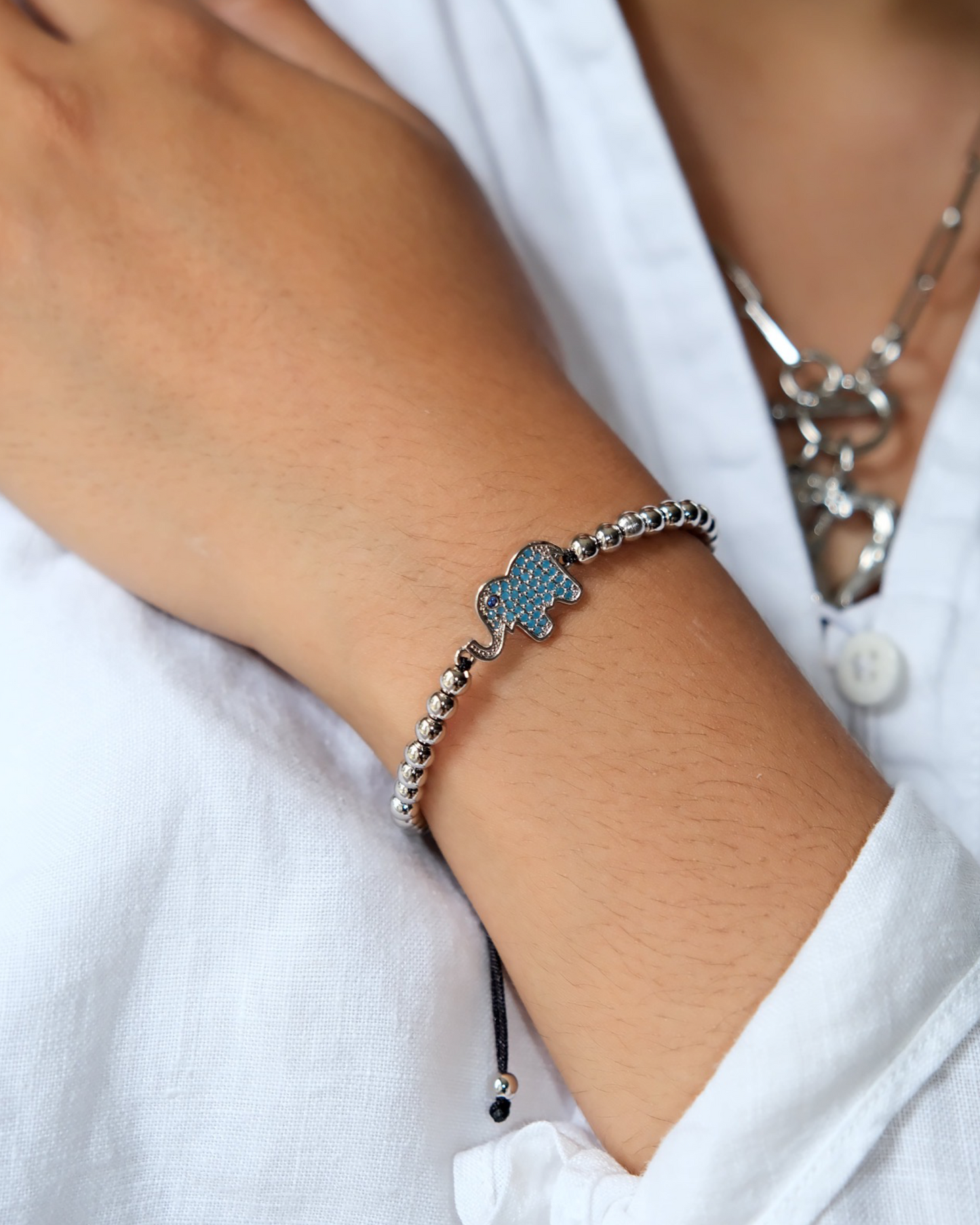 Harper Silver Bead Elephant Bracelet