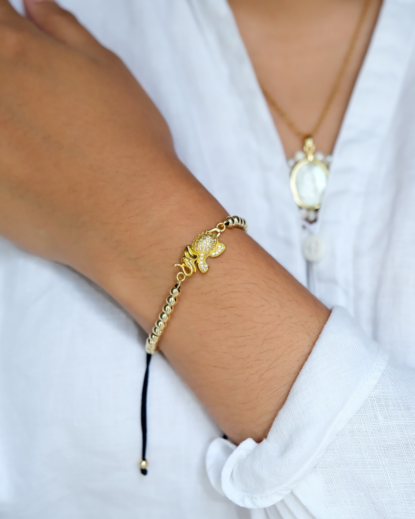 Harper Gold Bead Lucky Elephant Bracelet