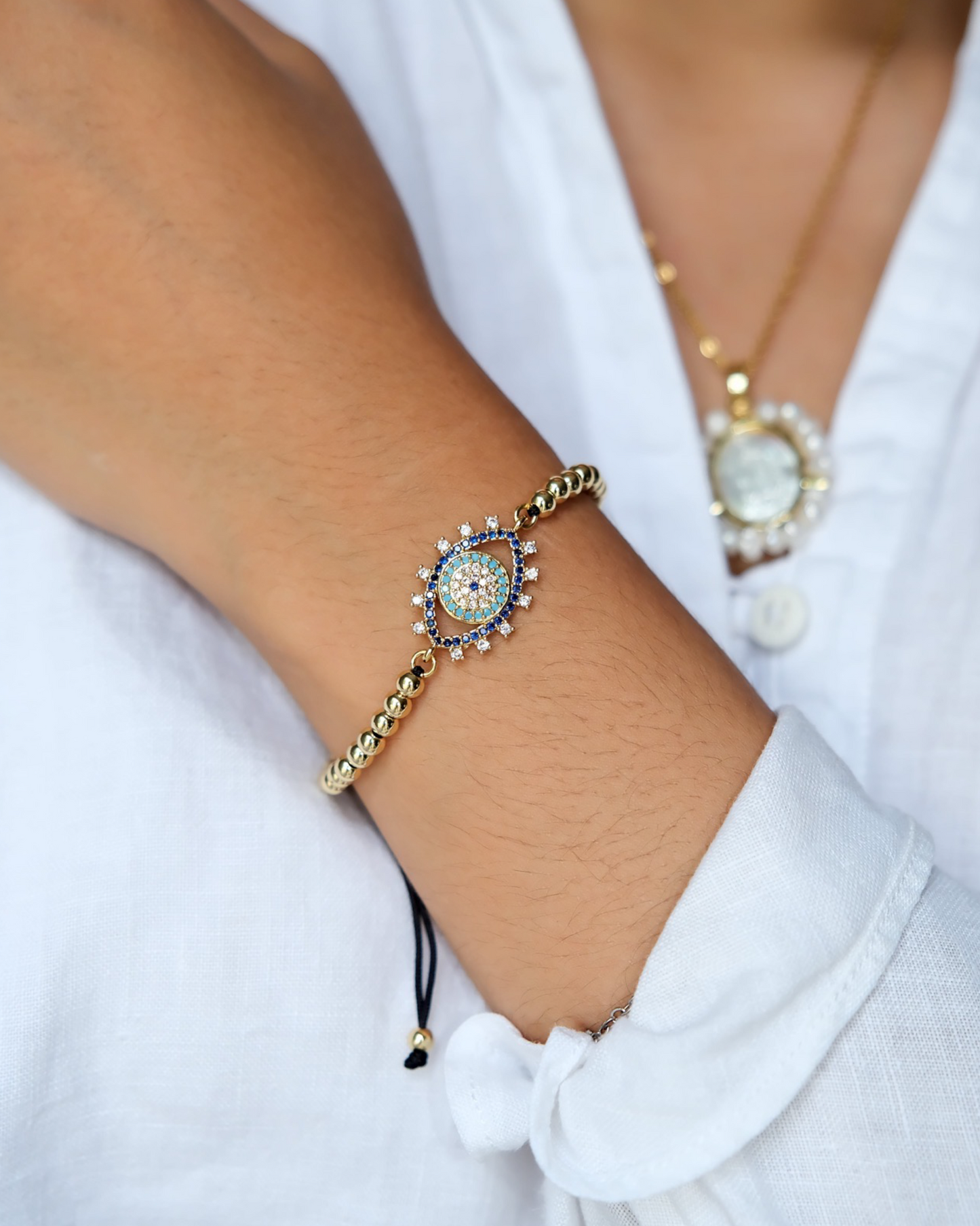 Harper Gold Bead Evil Eye Charm
