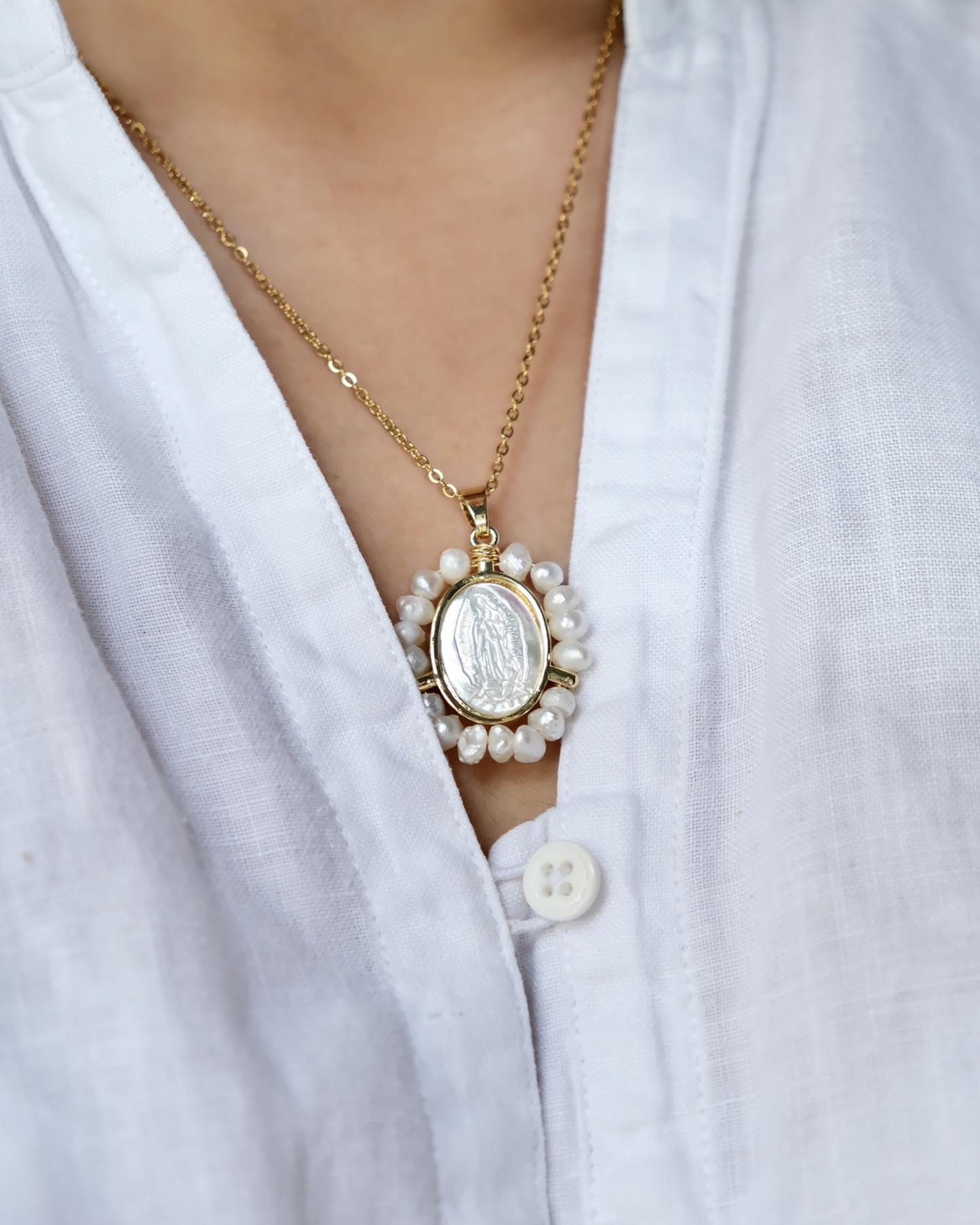 Resin Miraculous Medal with Pearls
