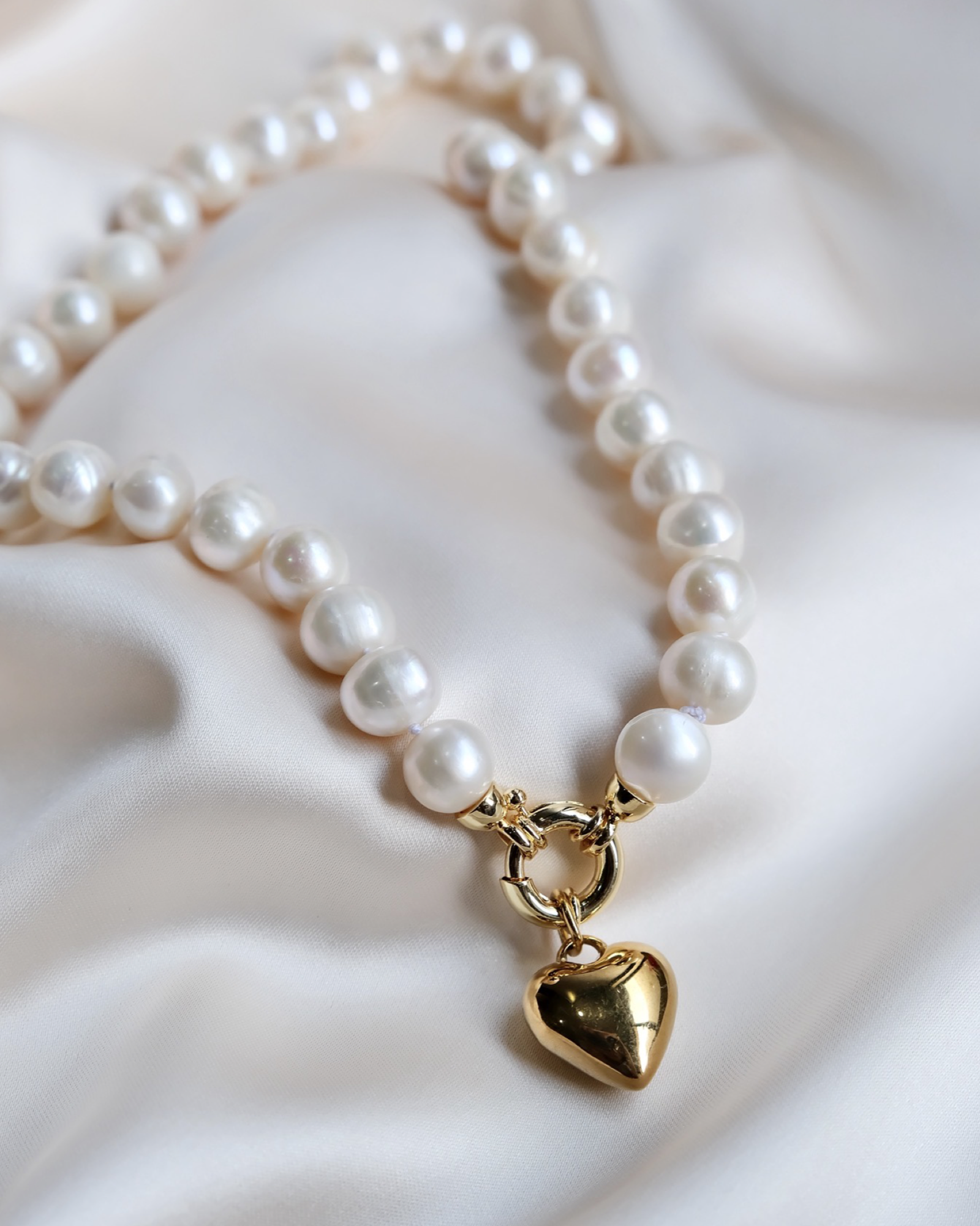 Big Freshwater Pearl Necklace with Puff Heart - Main Image