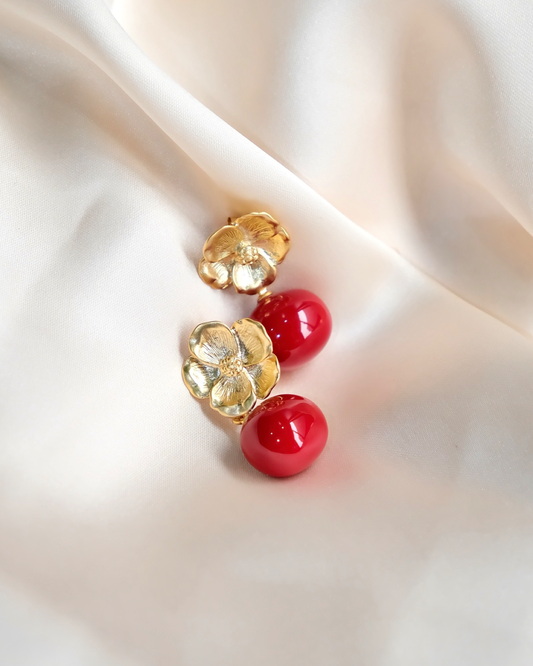 Aria Earrings Red Pearl
