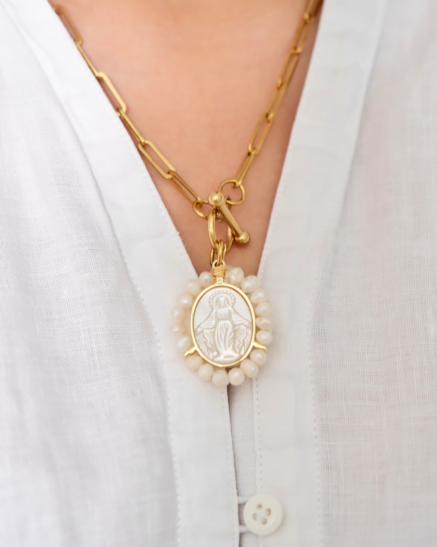 Resin Guadalupe Paperclip Chain Necklace