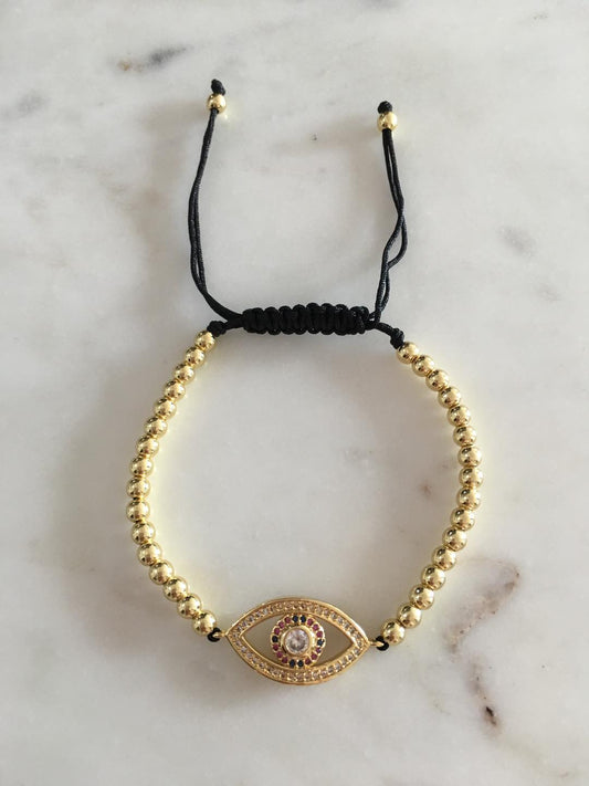 Harper gold bead evil eye multicolored bracelet