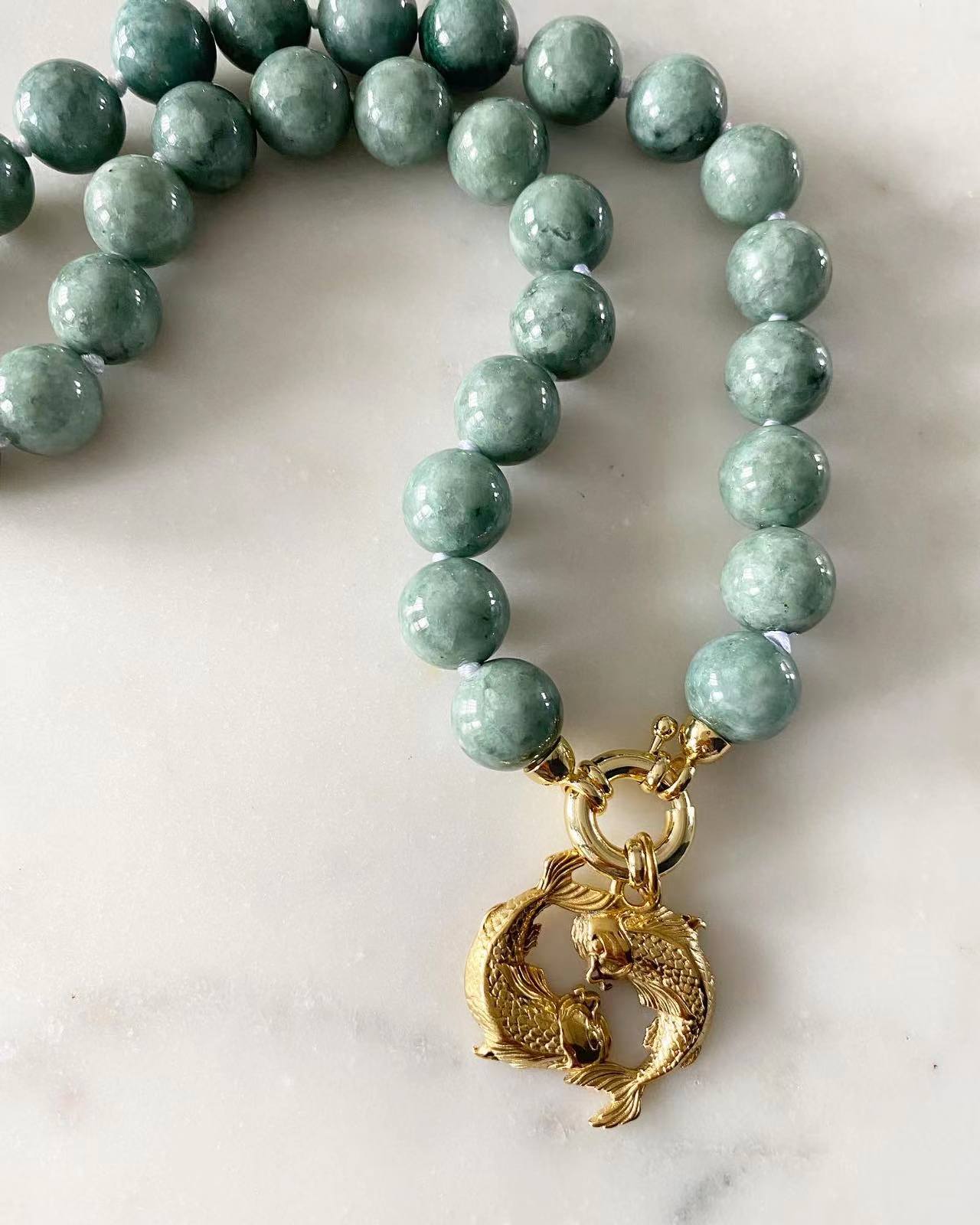Double Koi Fish Jade Necklace