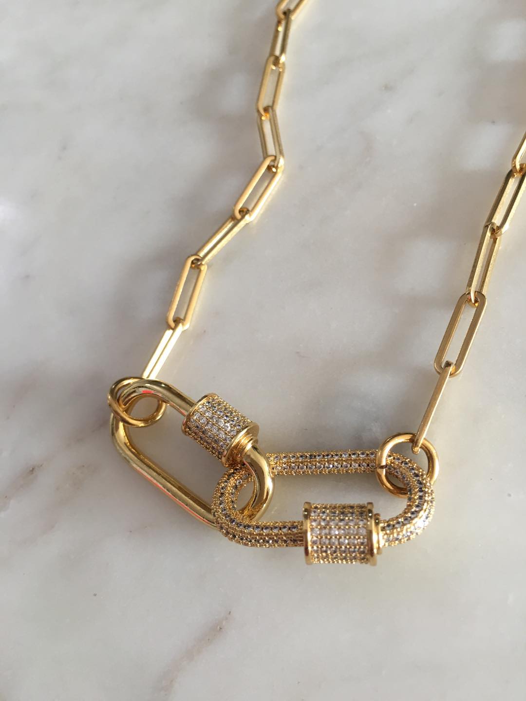 Callie Double Oval Lock Chain-link Necklace