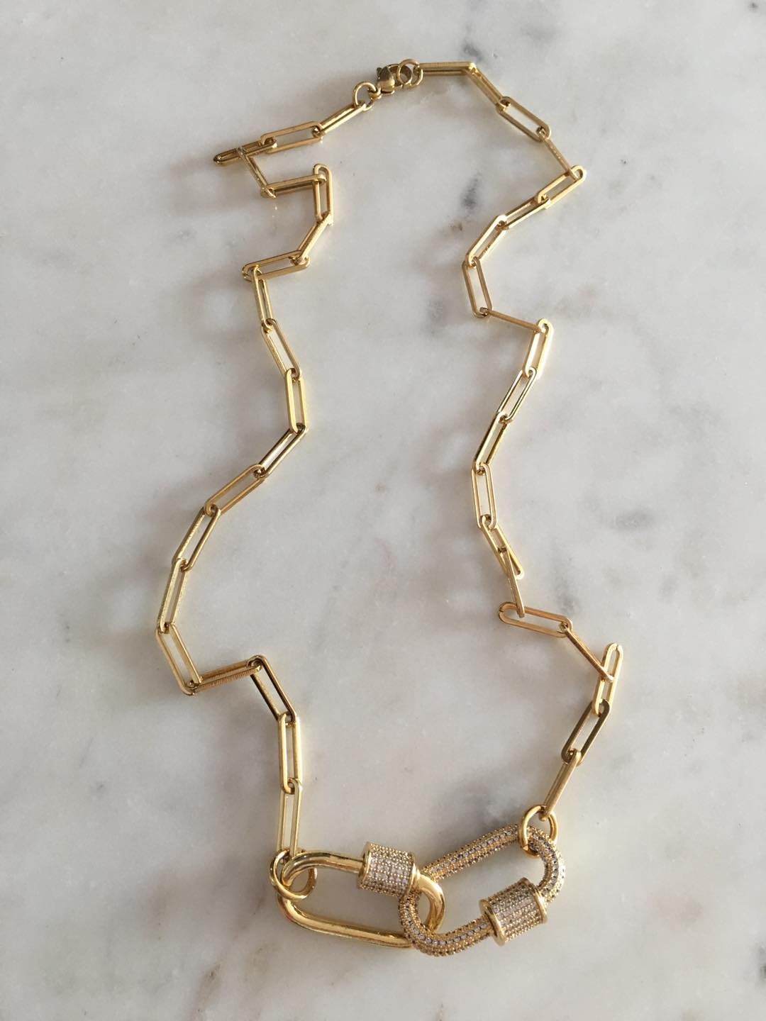 Callie Double Oval Lock Chain-link Necklace