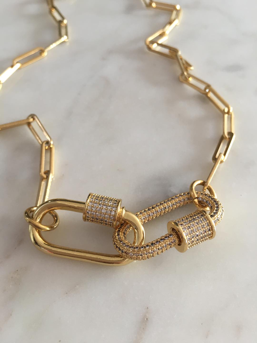 Callie Double Oval Lock Chain-link Necklace