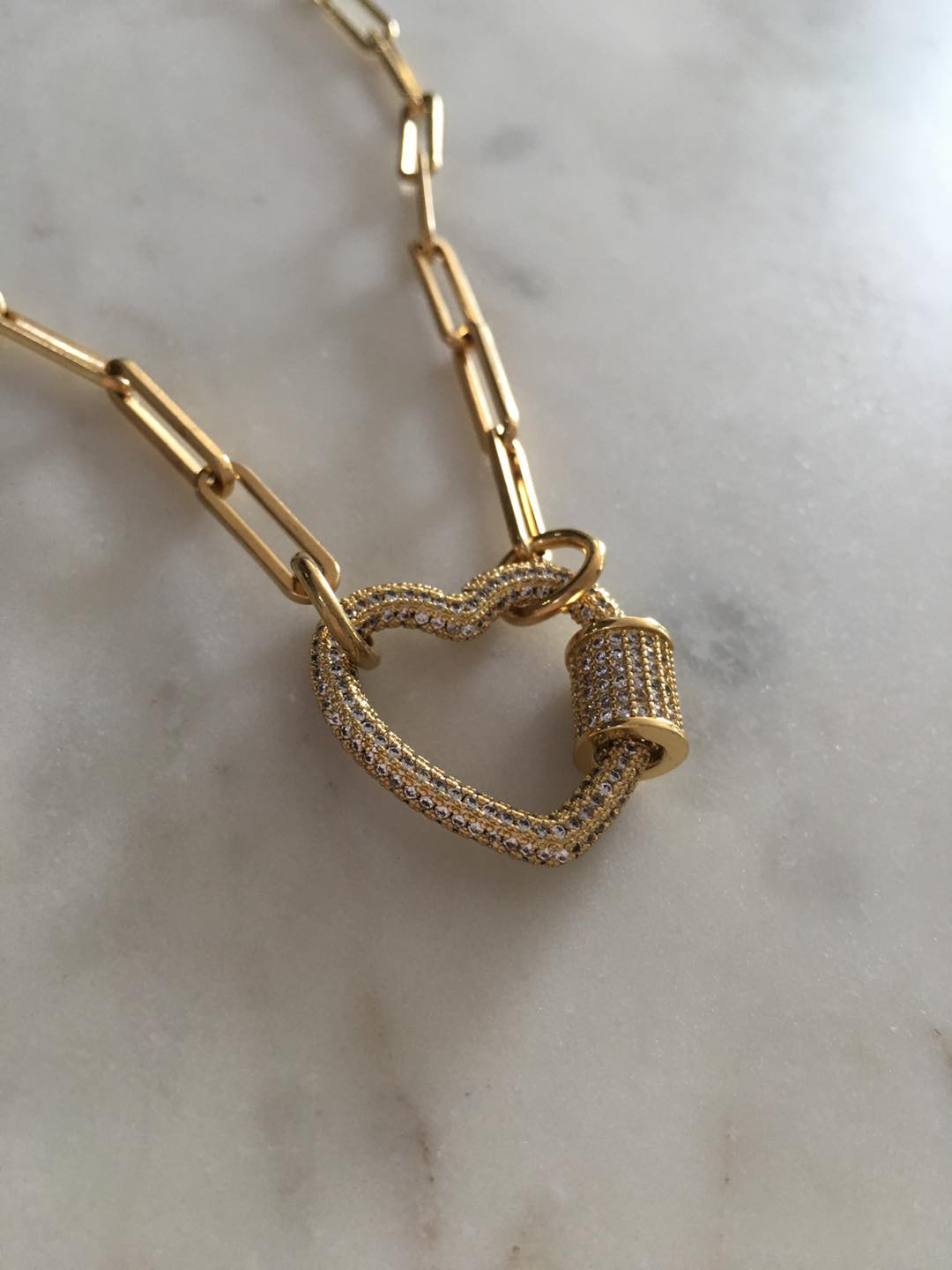 Sydney Studded Heart Lock Chain-link Necklace
