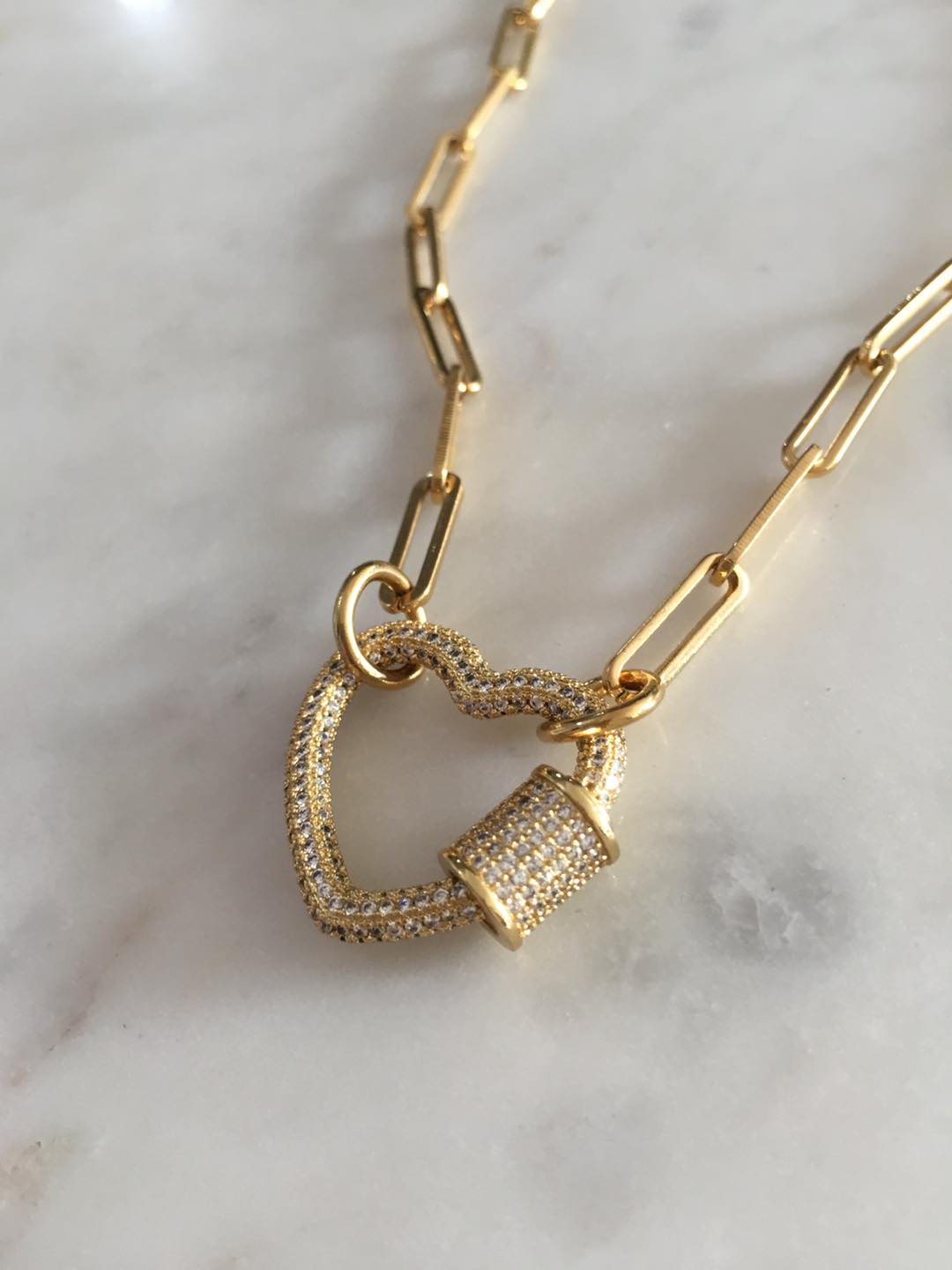 Sydney Studded Heart Lock Chain-link Necklace