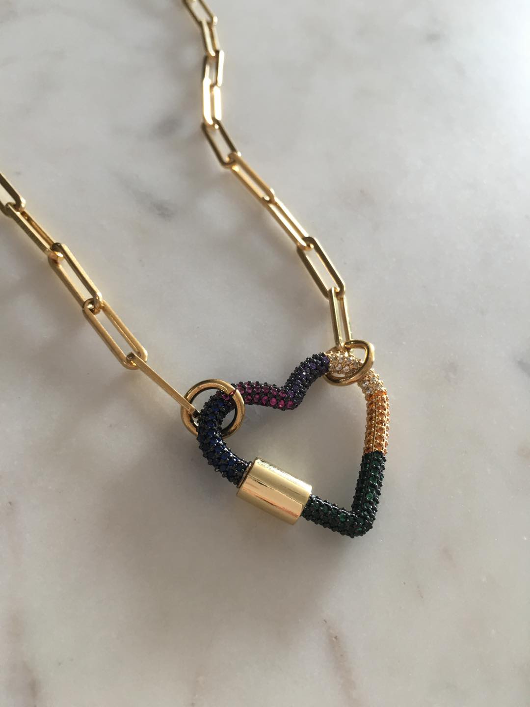 Haven Colored Heart lock Chain-link Necklace