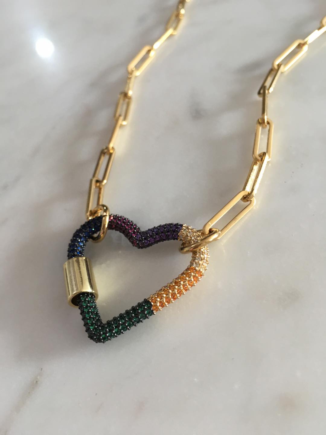 Haven Colored Heart lock Chain-link Necklace