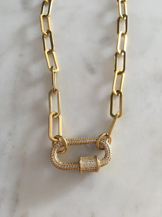 Large Studded Oval Lock Chain-link necklace