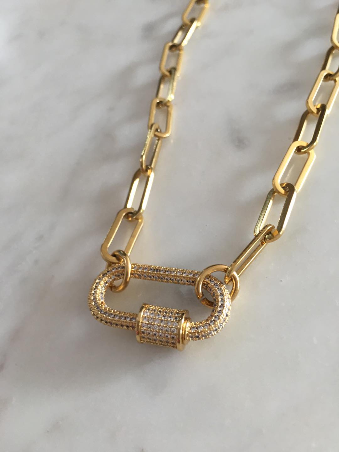 Large Studded Oval Lock Chain-link necklace