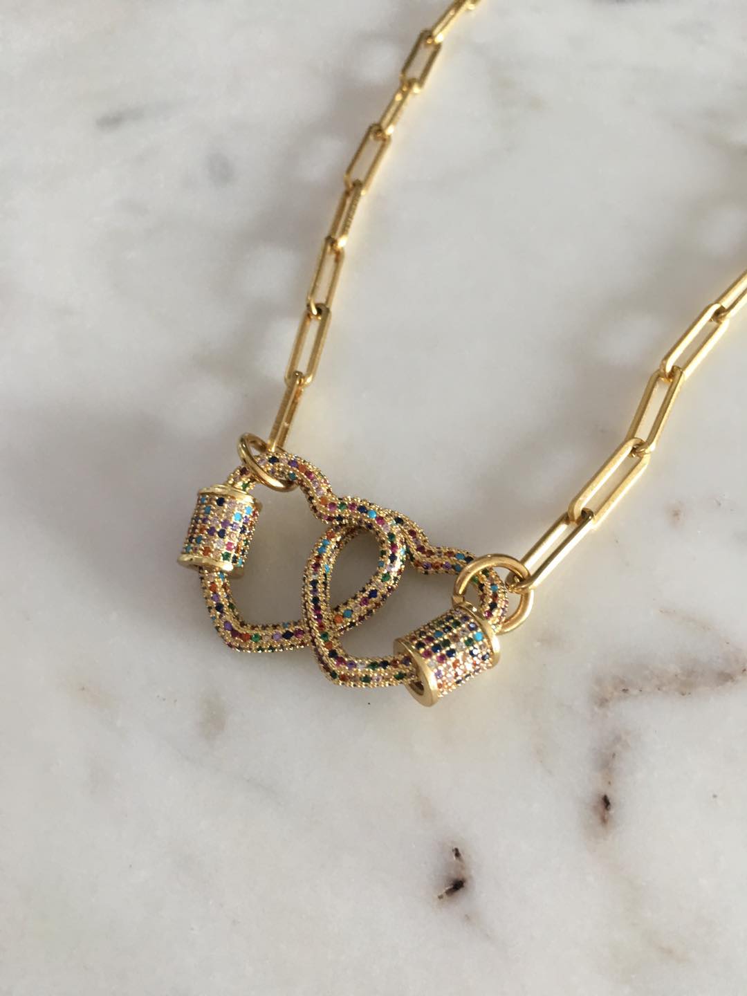 Shiloh Chain with Double Heart Lock Multicolored Charm Necklace