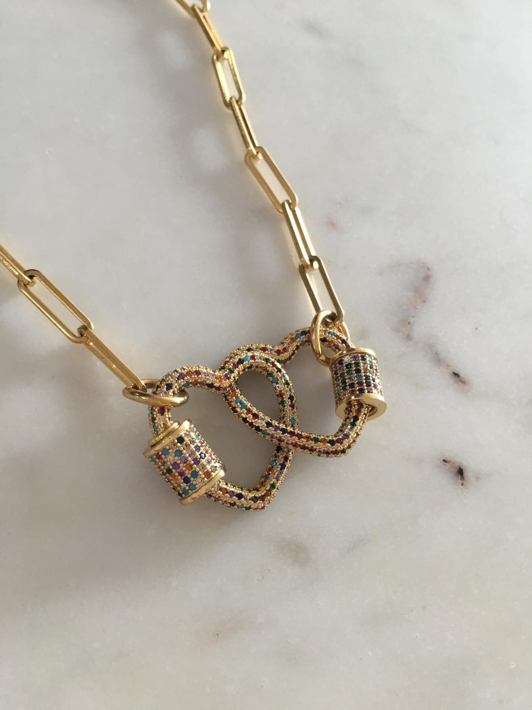 Shiloh Chain with Double Heart Lock Multicolored Charm Necklace