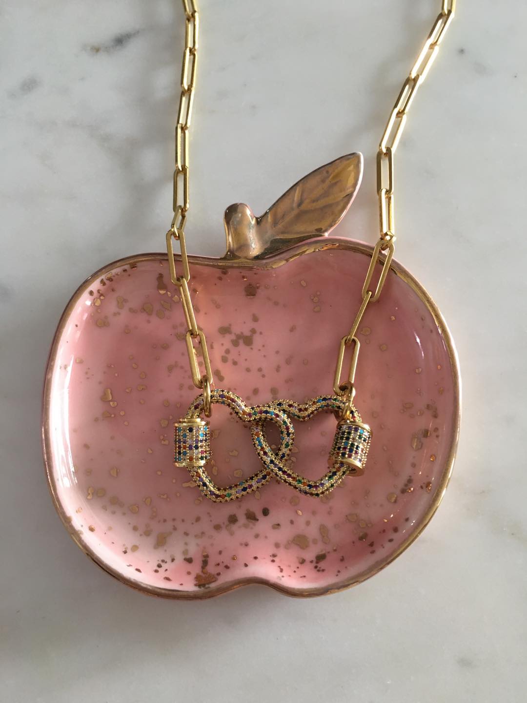 Shiloh Chain with Double Heart Lock Multicolored Charm Necklace