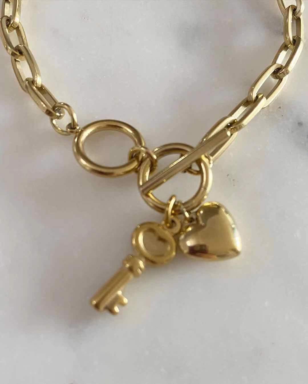Ariana Toggle Heart and Key Bracelet