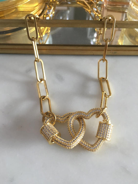 Shiloh chain with double heart lock zircon