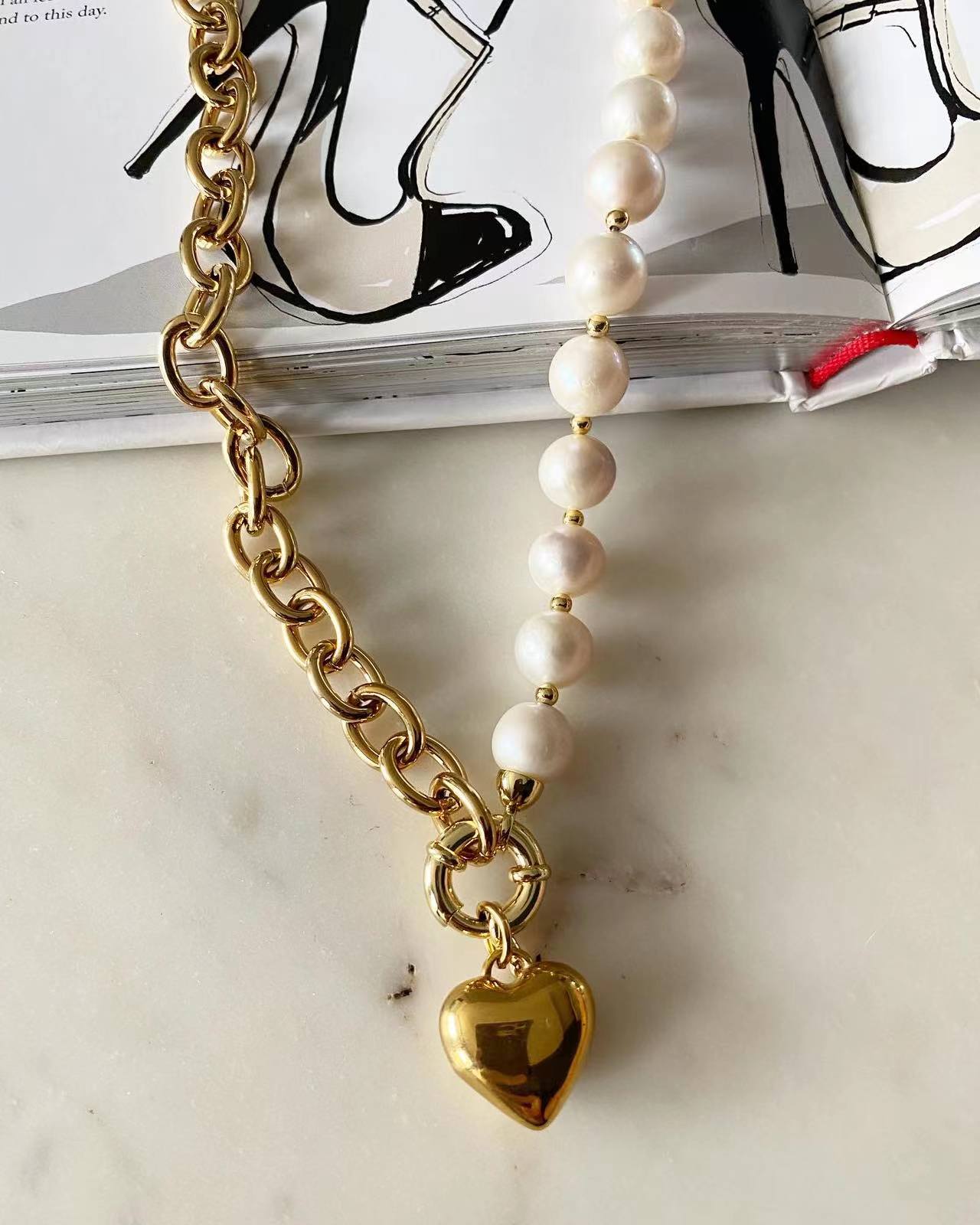 Eve Half and Half Puff Heart Necklace