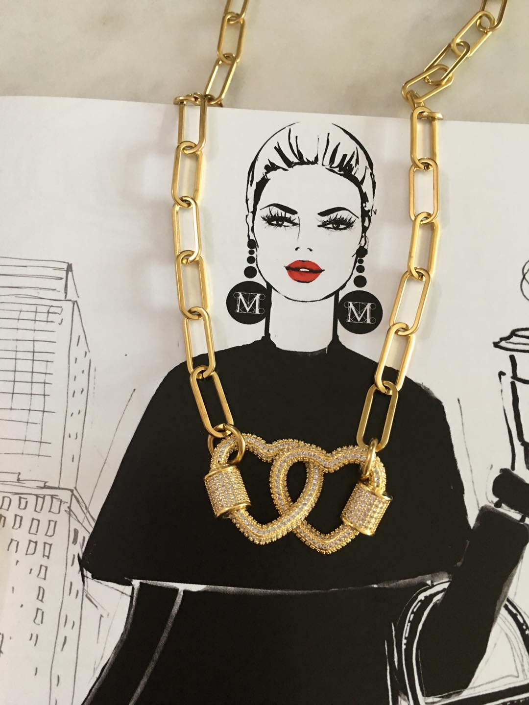 Shiloh chain with double heart lock zircon