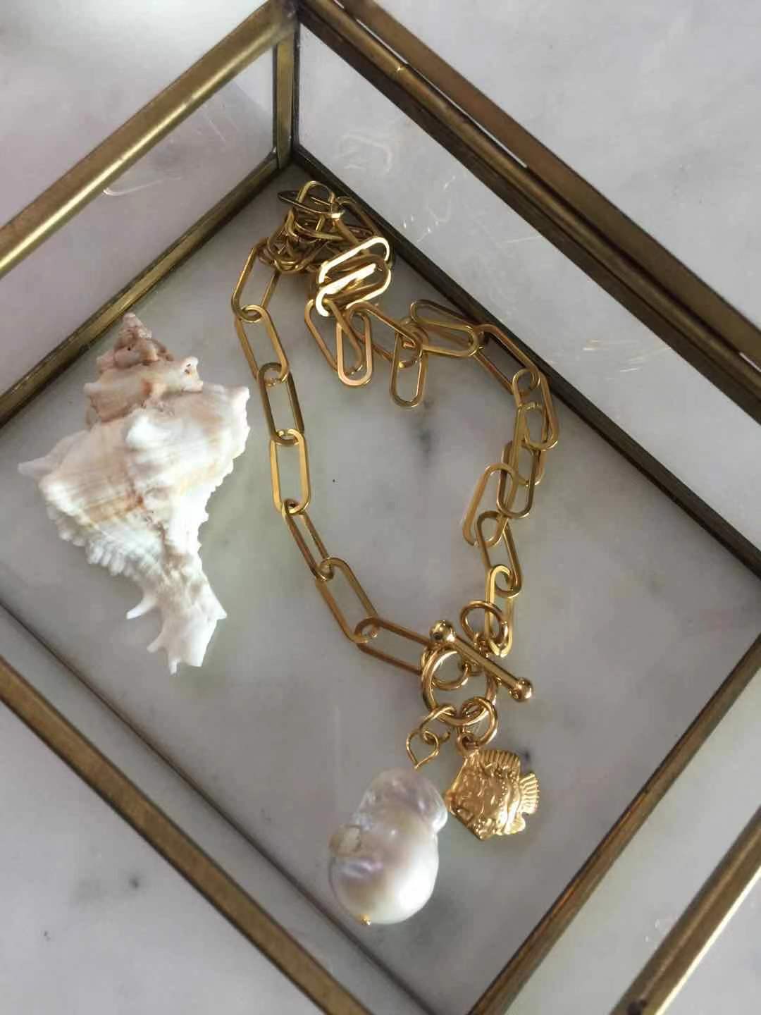 Fish + Baroque pearl necklace