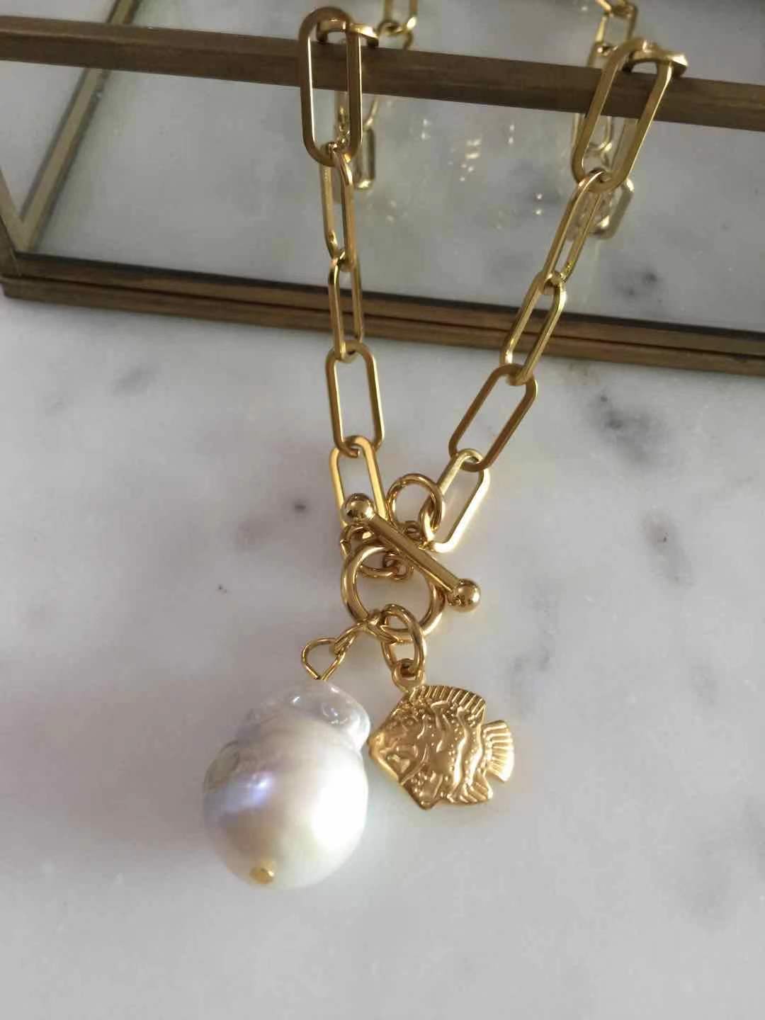 Fish + Baroque pearl necklace