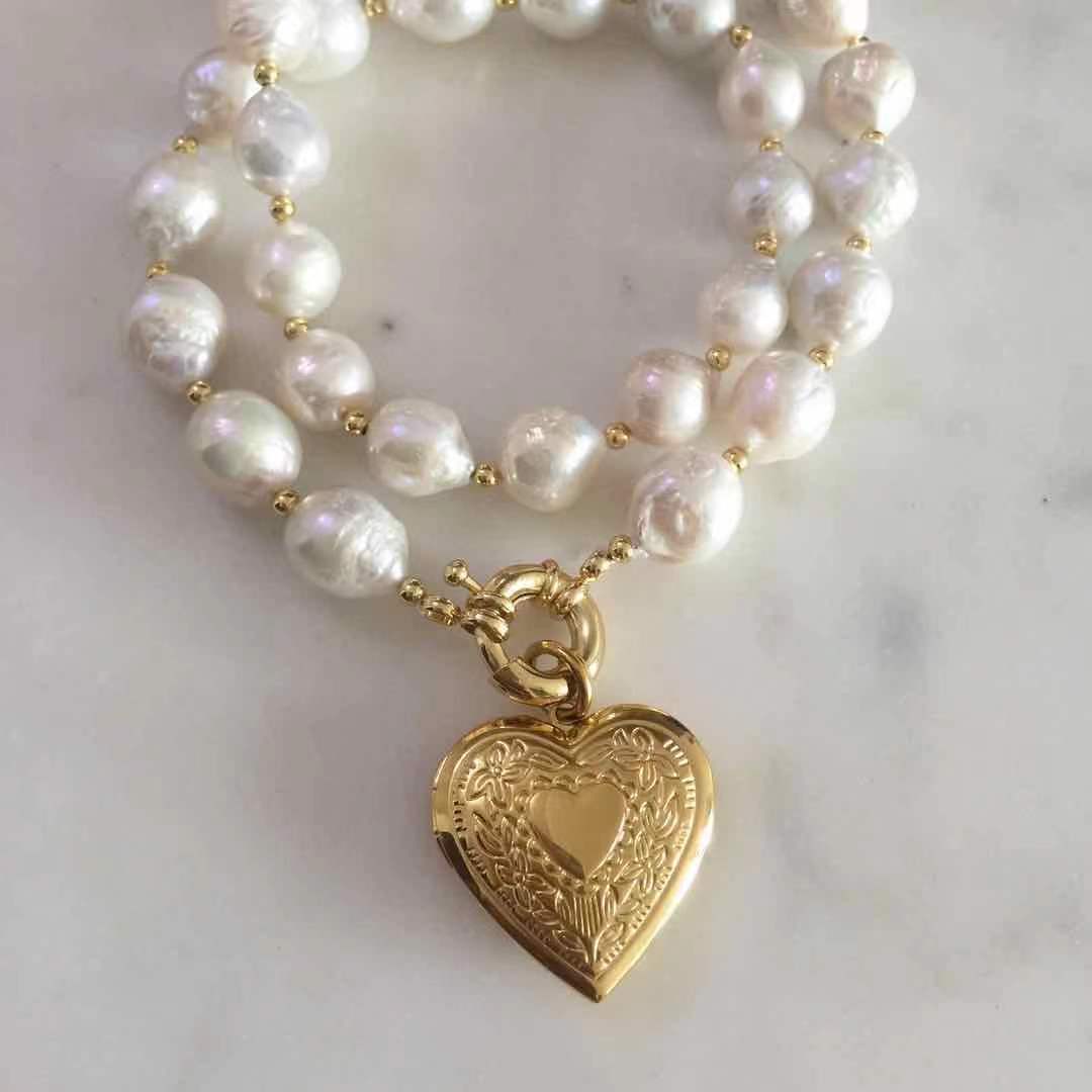 Heart Locket Baroque Pearl Necklace