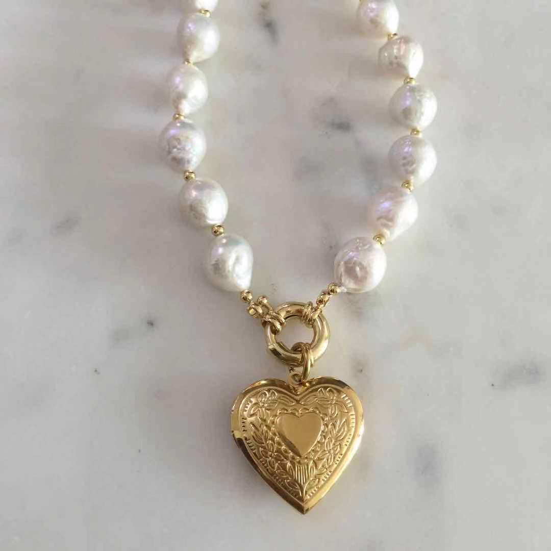 Heart Locket Baroque Pearl Necklace