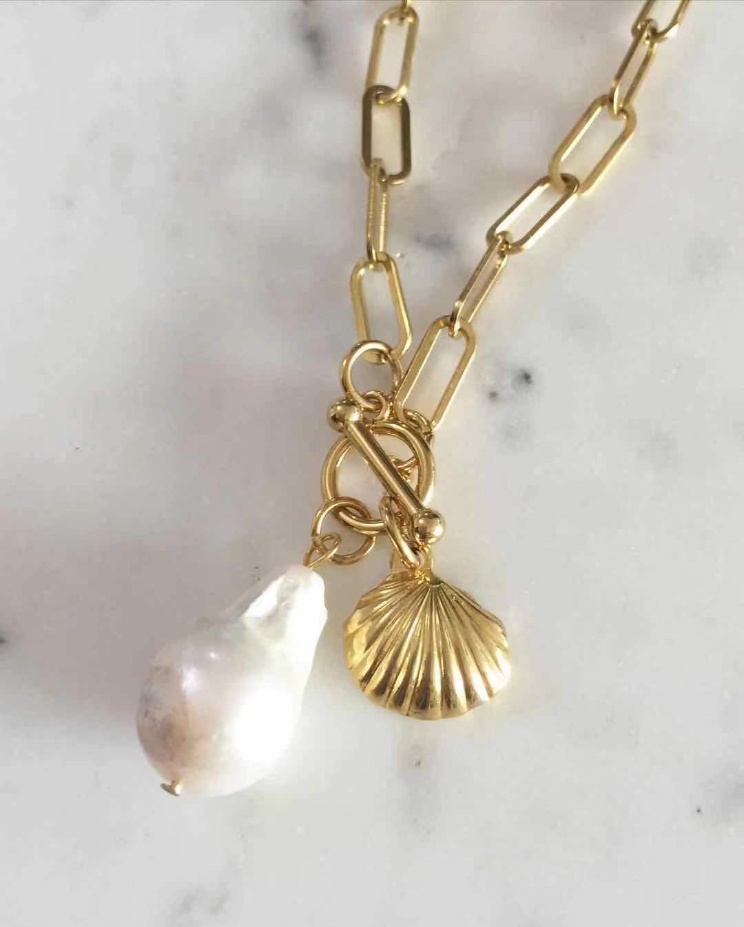 Sea Shell + Baroque Pearl Necklace