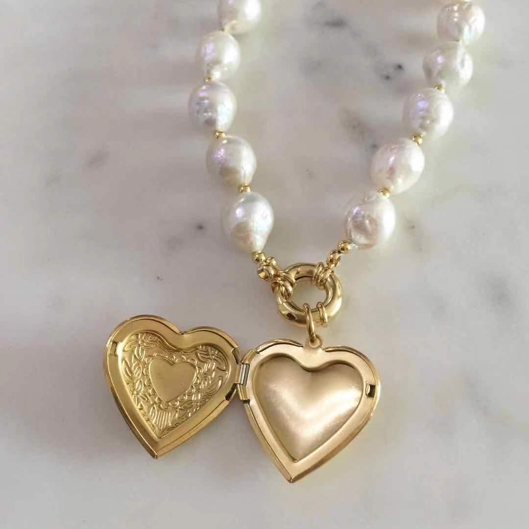 Heart Locket Baroque Pearl Necklace