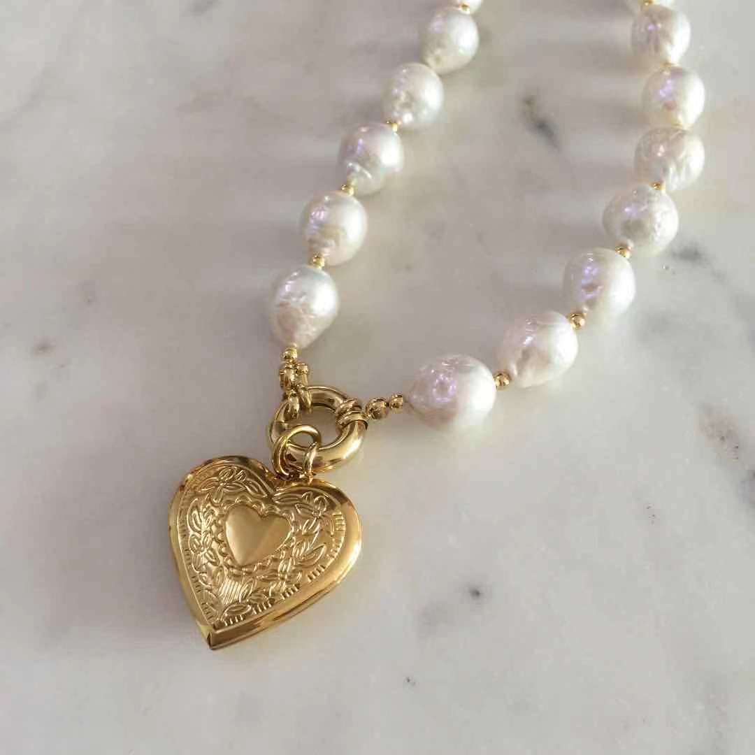 Heart Locket Baroque Pearl Necklace