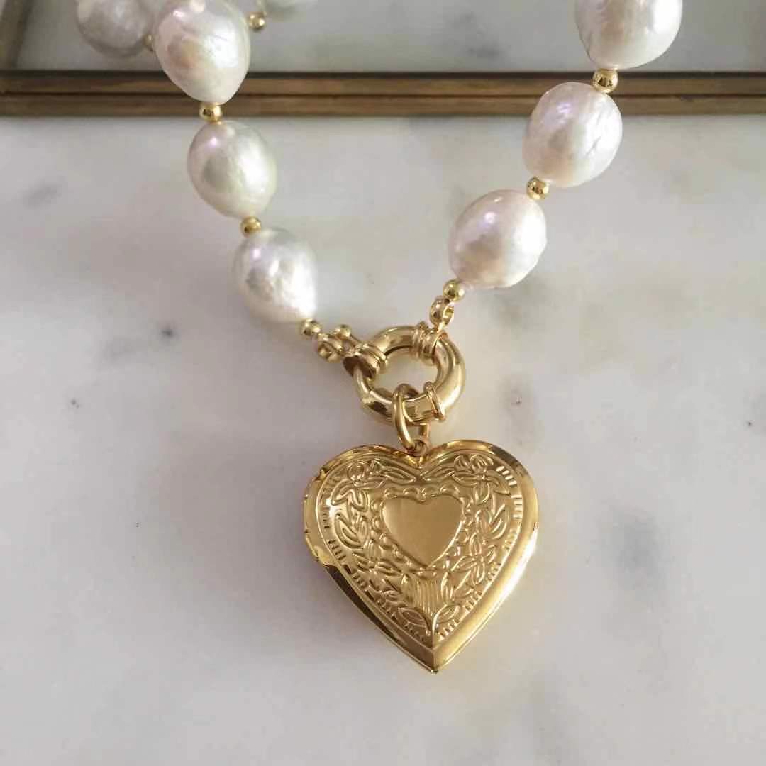Heart Locket Baroque Pearl Necklace