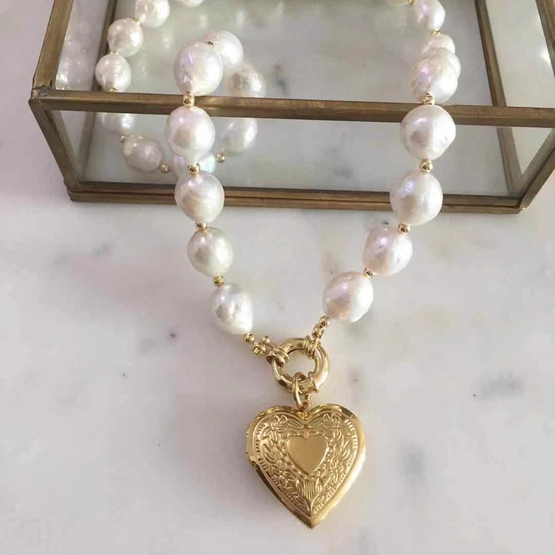 Heart Locket Baroque Pearl Necklace