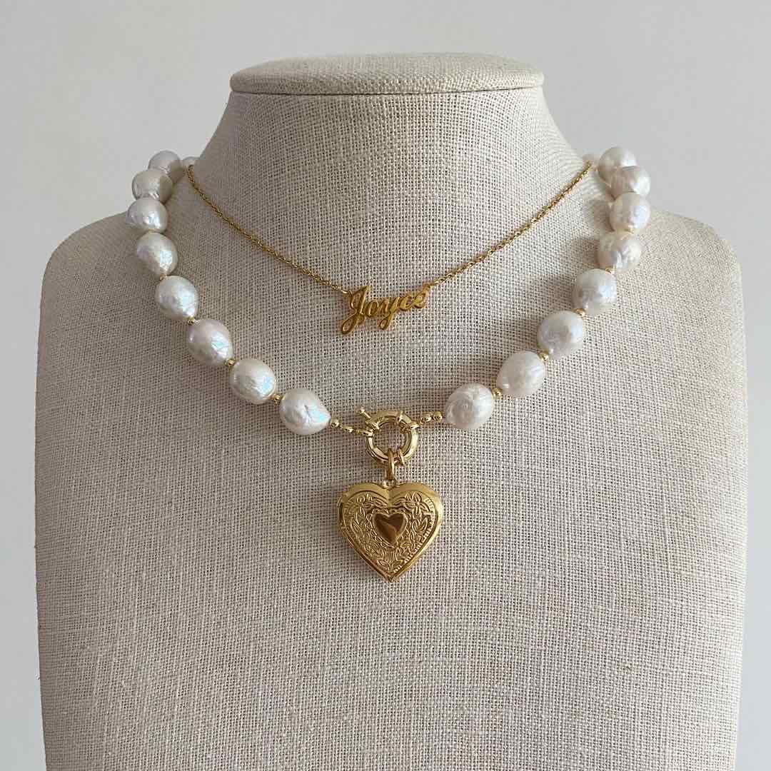 Heart Locket Baroque Pearl Necklace