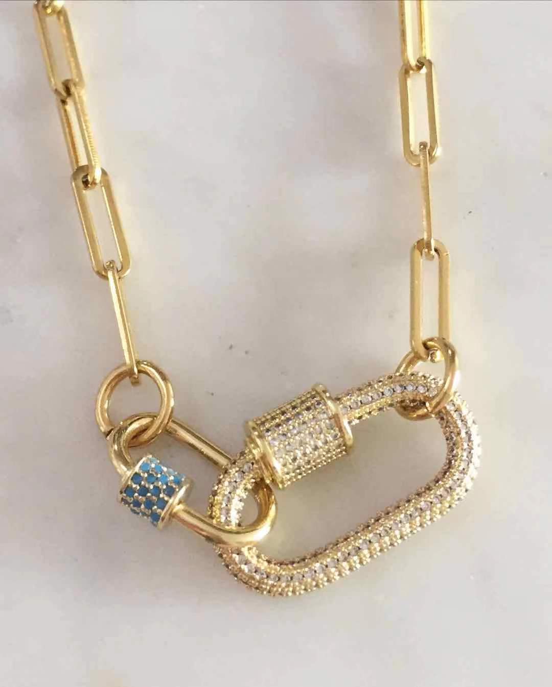 Double Oval Lock Turquoise & Large Studded