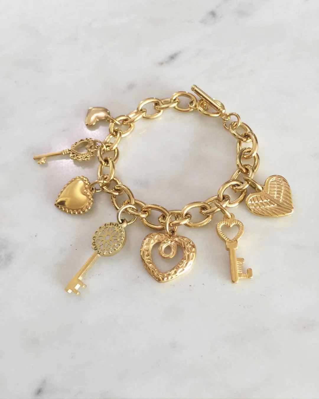 Heart & Key Charm Bracelet