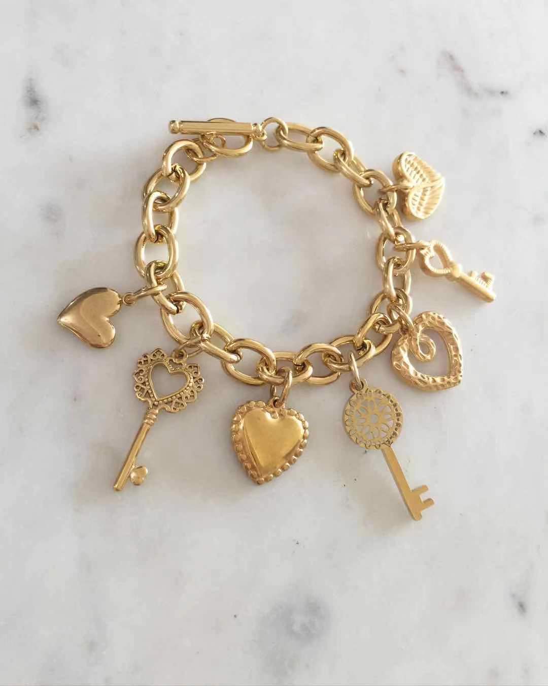 Heart & Key Charm Bracelet