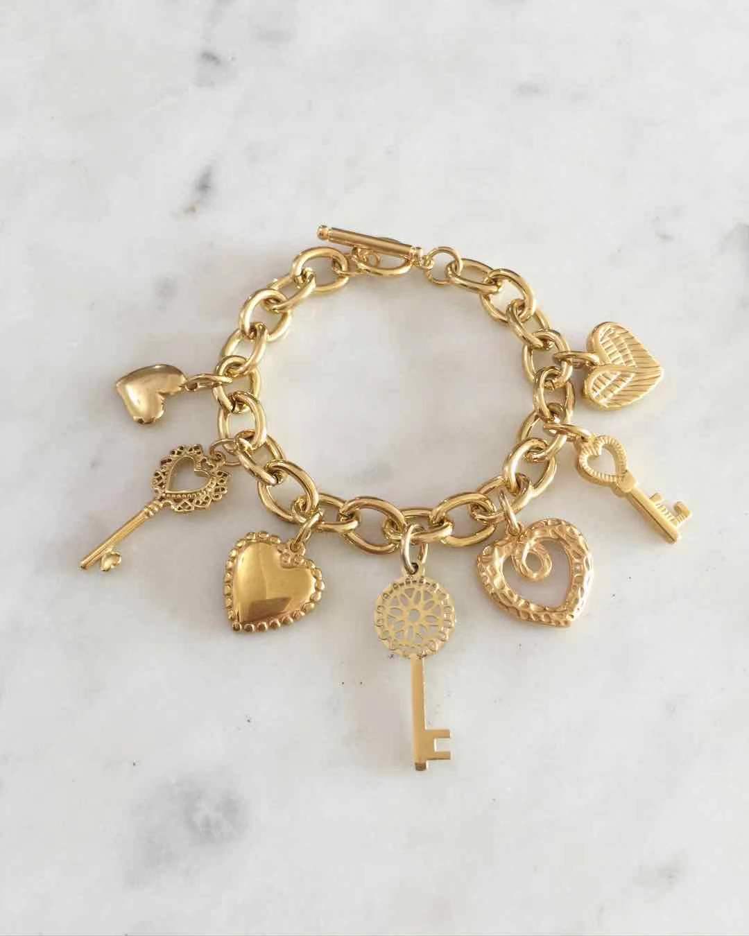 Heart & Key Charm Bracelet
