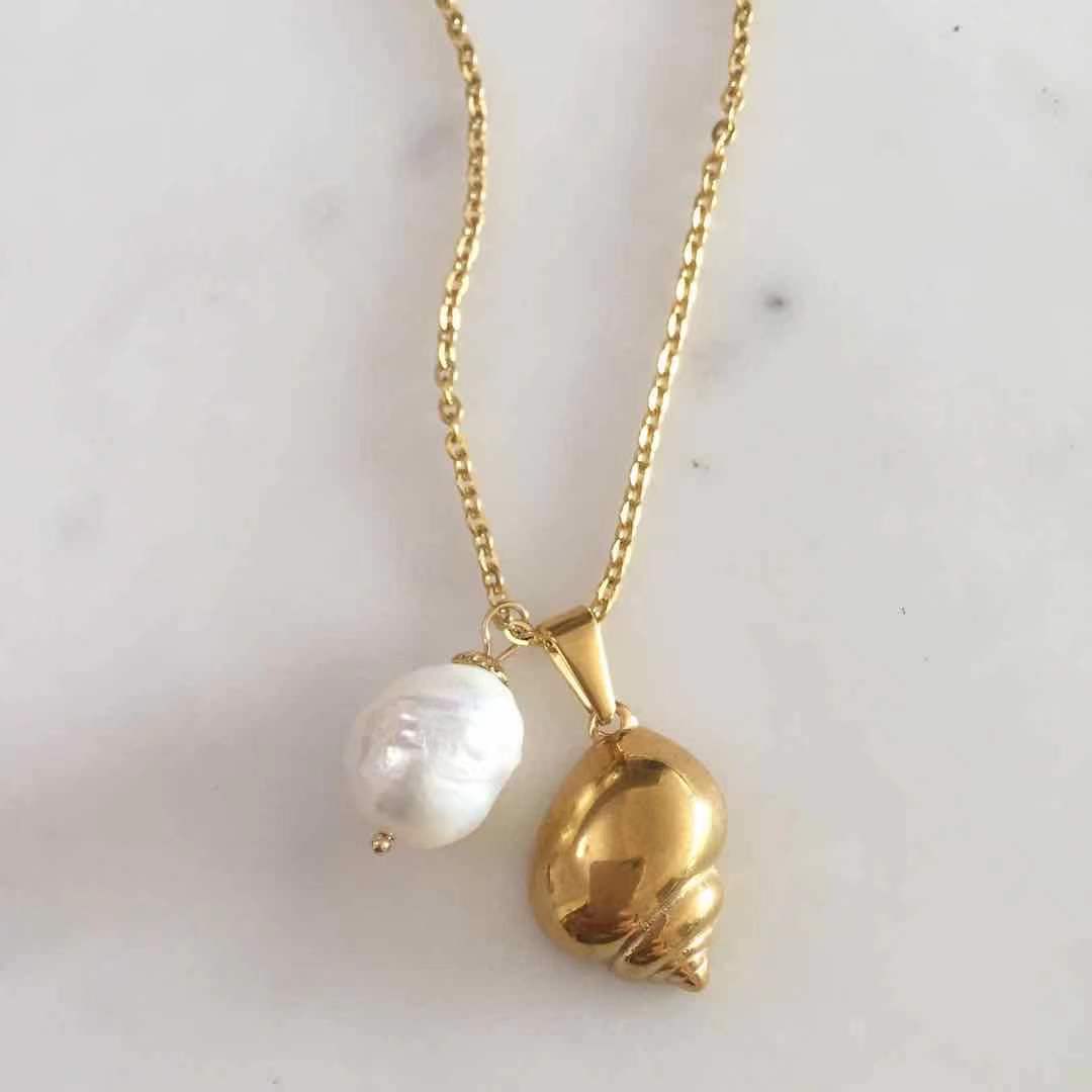 Seashell + Baroque Pearl Necklace