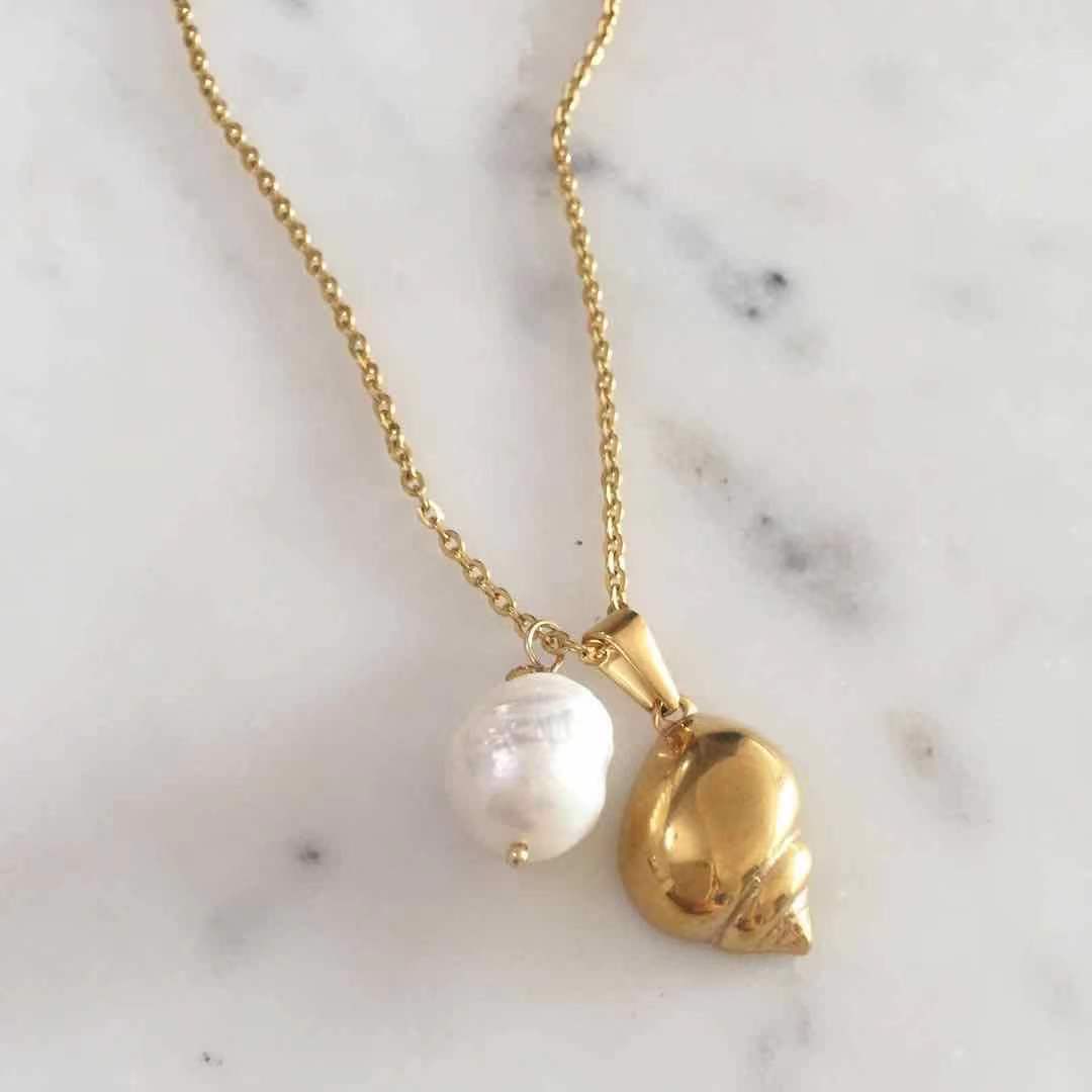 Seashell + Baroque Pearl Necklace