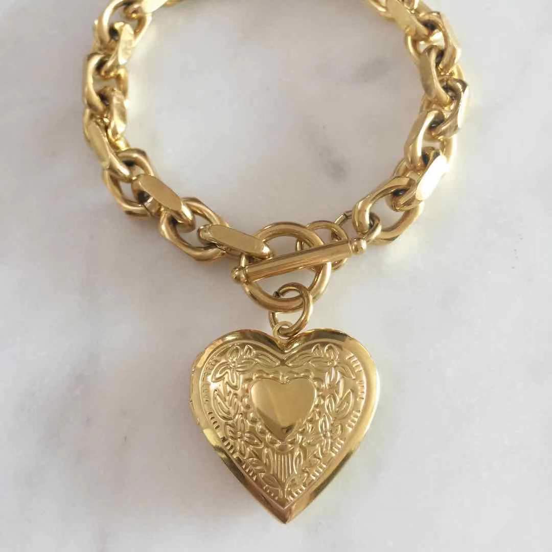 Heart Locket Toggle Lock Bracelet