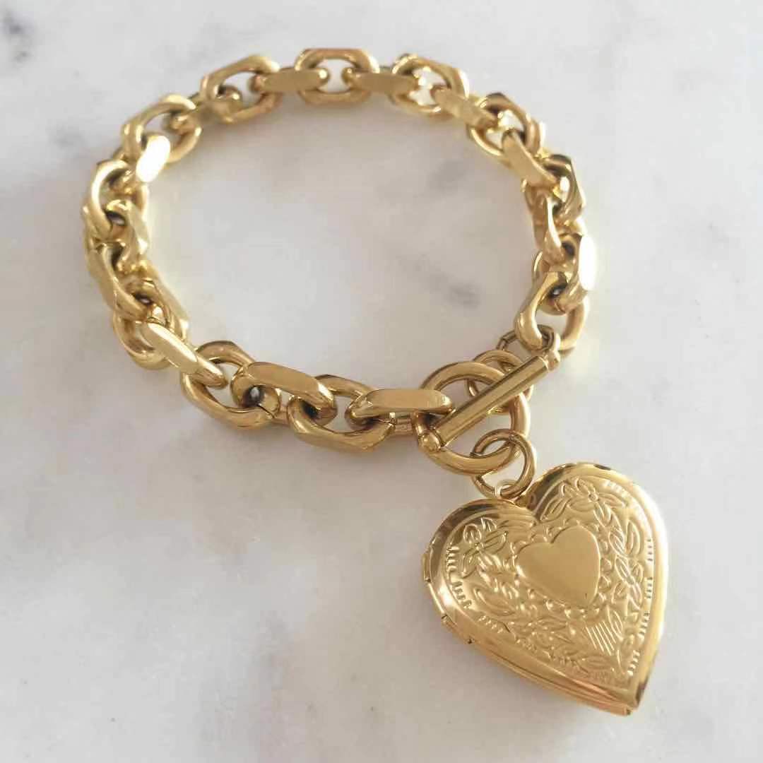 Heart Locket Toggle Lock Bracelet