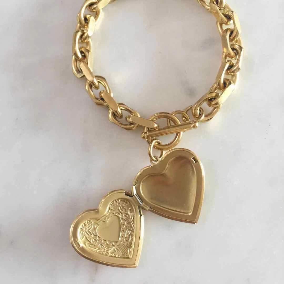 Heart Locket Toggle Lock Bracelet