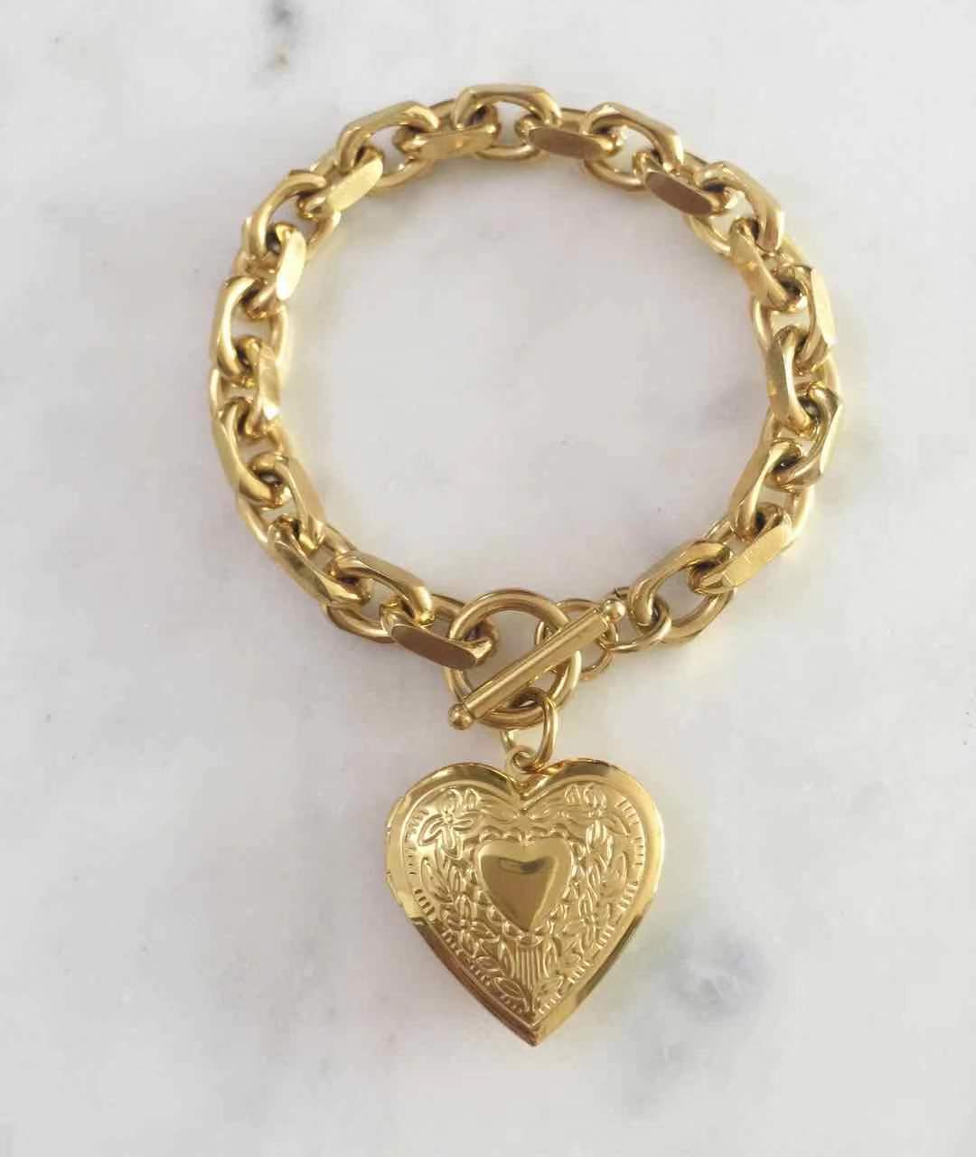 Heart Locket Toggle Lock Bracelet