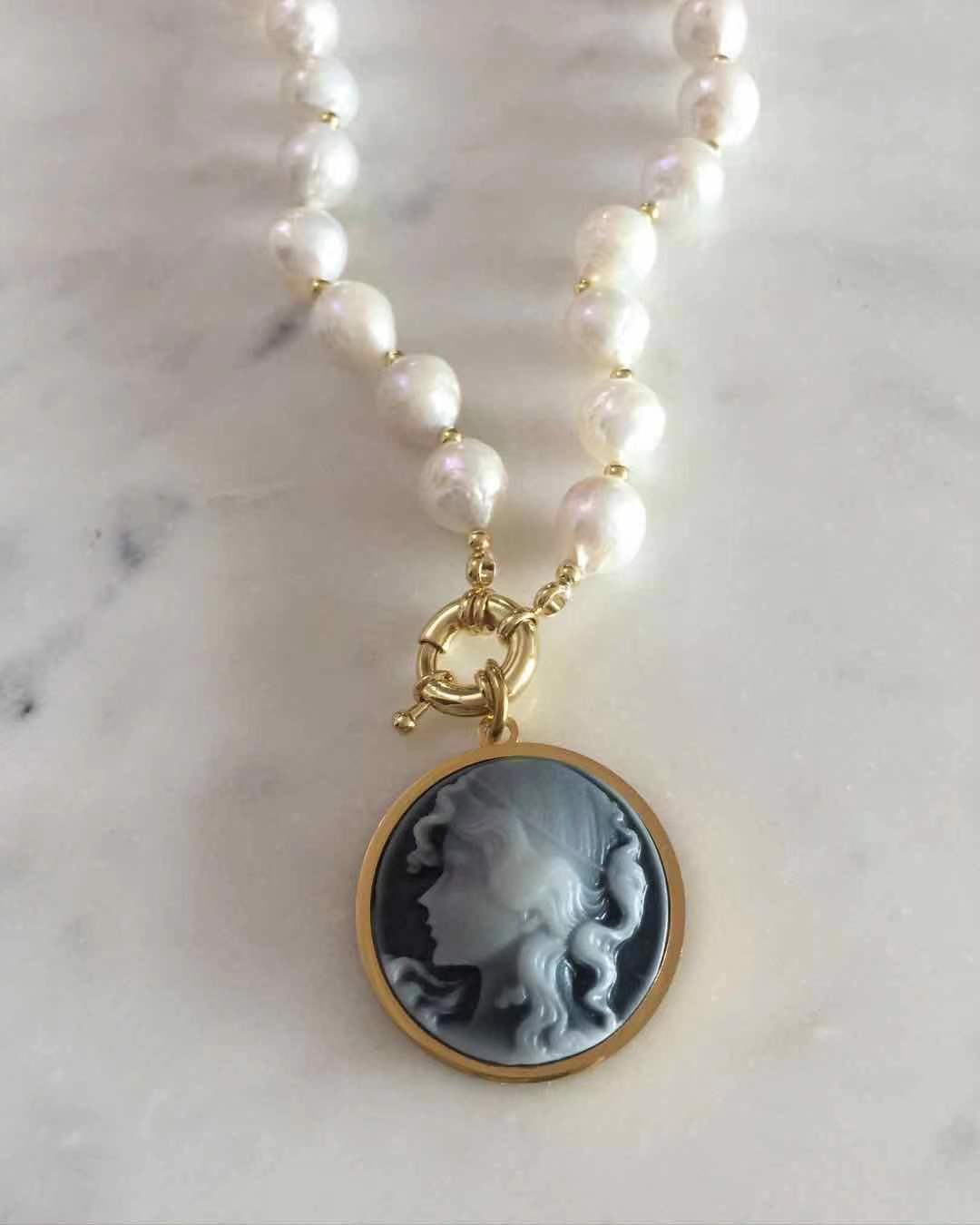 Cameo Baroque Pearl Necklace