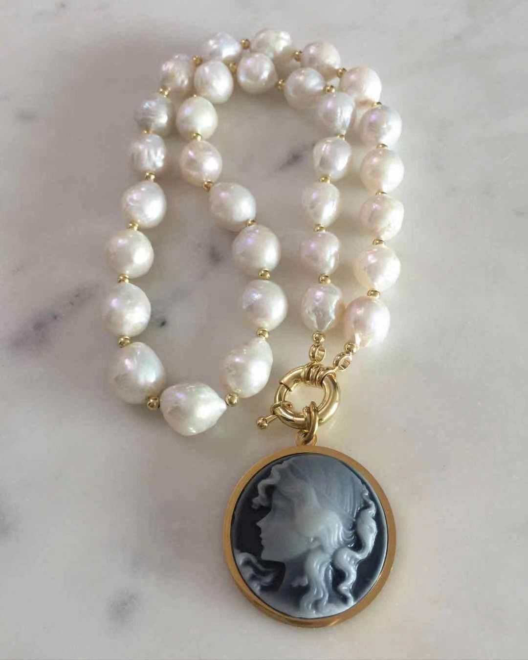 Cameo Baroque Pearl Necklace