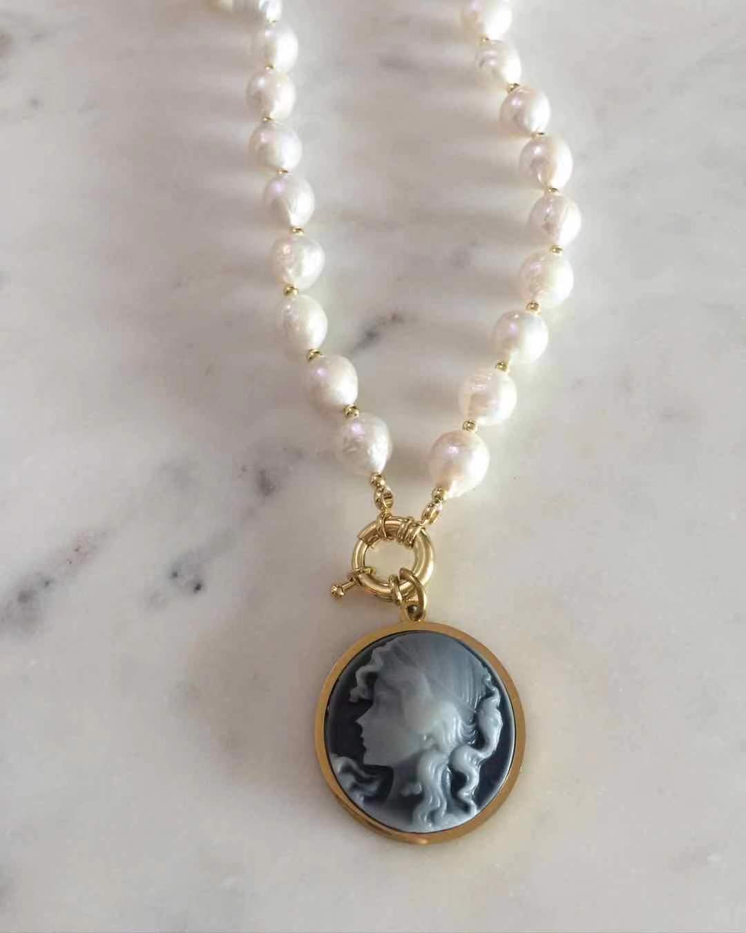 Cameo Baroque Pearl Necklace